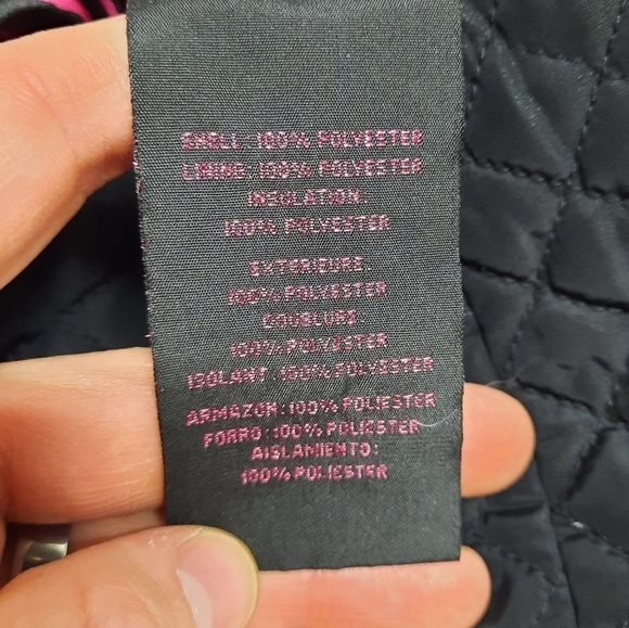 Betsey Johnson Womens Quilted Jacket Black Back Bow Pink Camo Lining Small - Picture 7 of 8